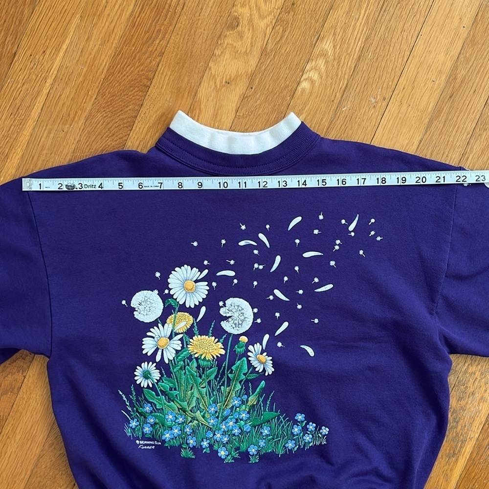 Vintage 90s Made in USA Purple Floral Print Sweatshirt Morning Sun Size Small - Picture 9 of 13